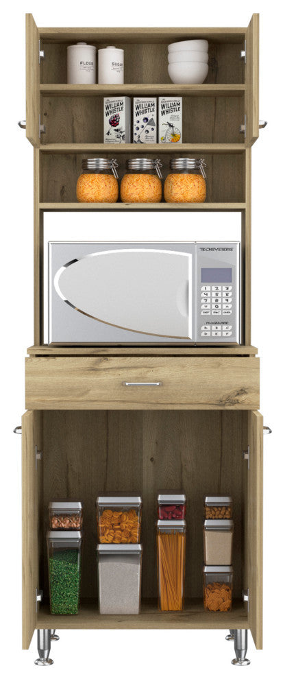 Bay Area Pantry with 2 Cabinets, Drawer, and 2 Open Shelves, Light Oak