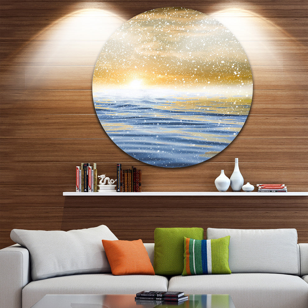 Sunset Over The Sea With Snow, Skyscape Photo Disc Metal Artwork, 23"