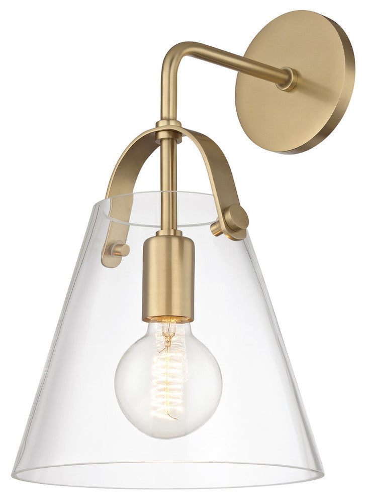 Karin Wall Sconce, Clear Glass, Finish: Aged Brass