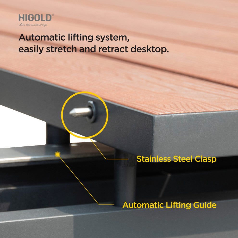 Carlo 8+1 pieces extendable Faux Wood Slats Outdoor Dining set for 8 person