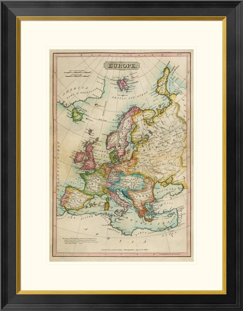 "Europe, 1820" Framed Digital Print by John Melish, 25x32"