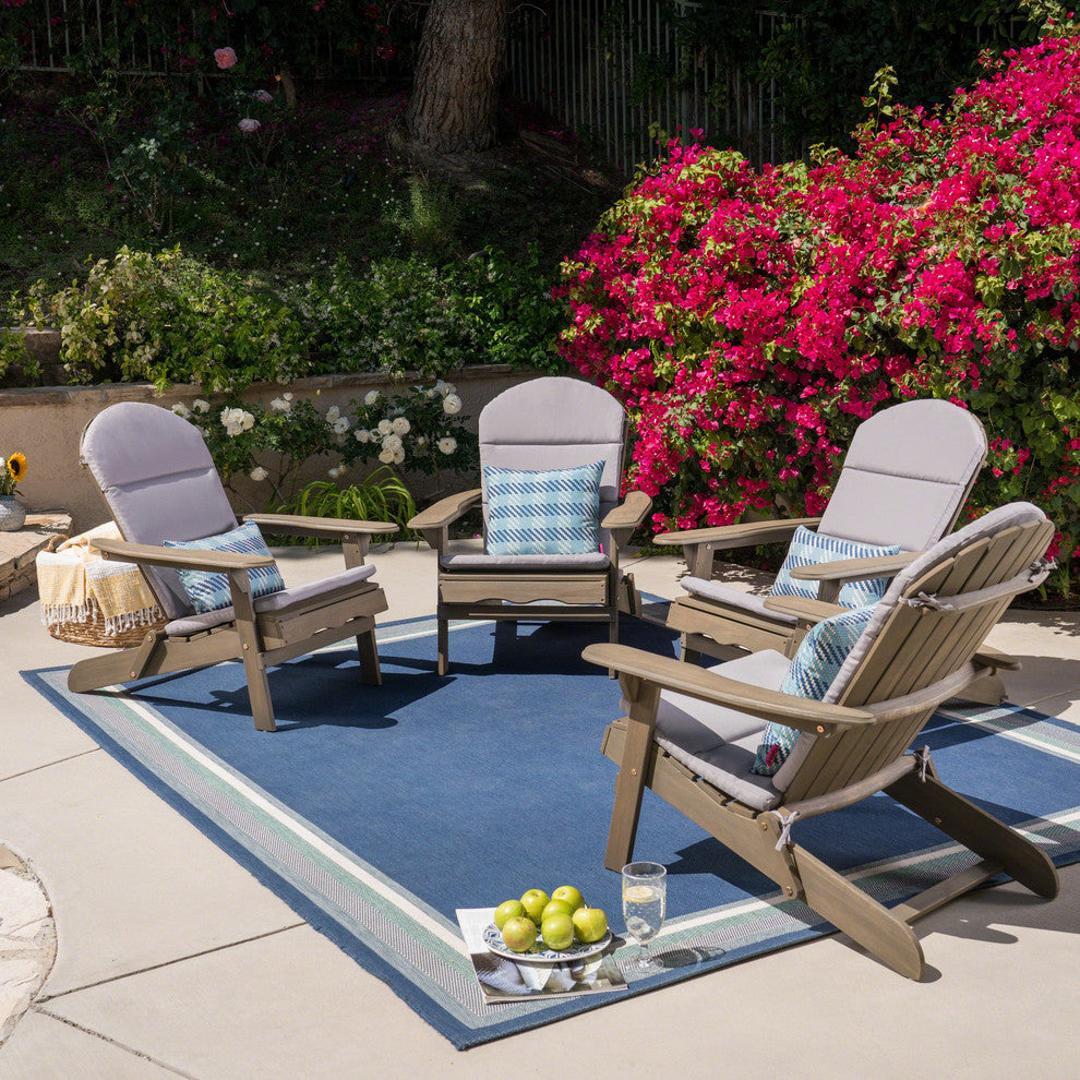 Malibu Outdoor Acacia Folding Adirondack Chairs and Cushion, Set of 4, Gray