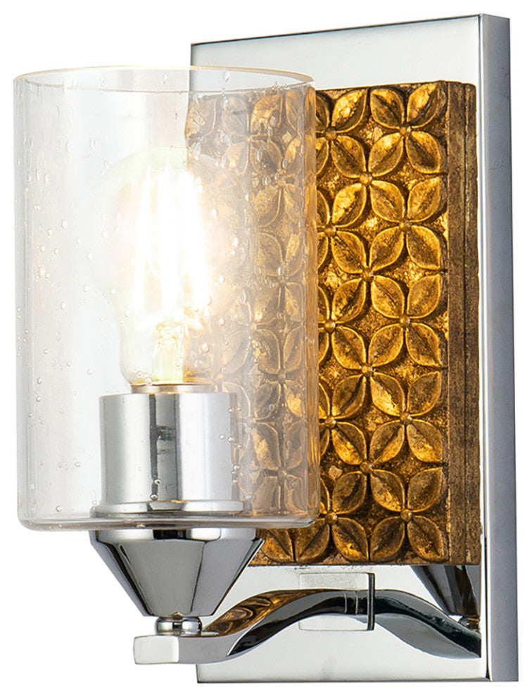 Arcadia 1 Light Bath Vanity Light in Polished Chrome with Gold Accents