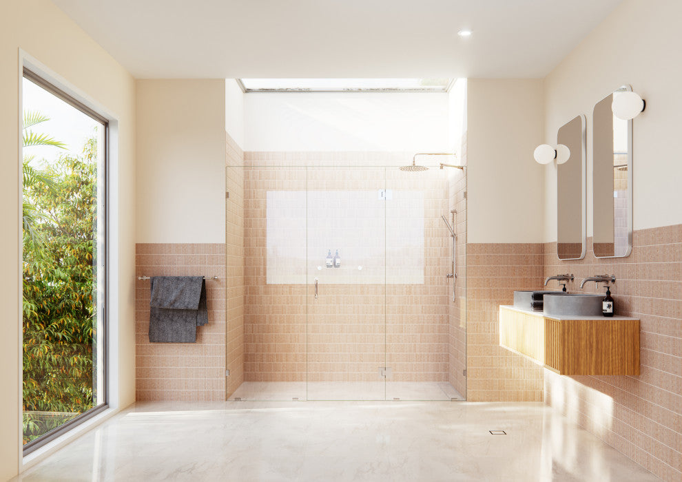 Glass Warehouse 78"x100" Frameless 3 Panel Inline Shower Door, Polished Chrome