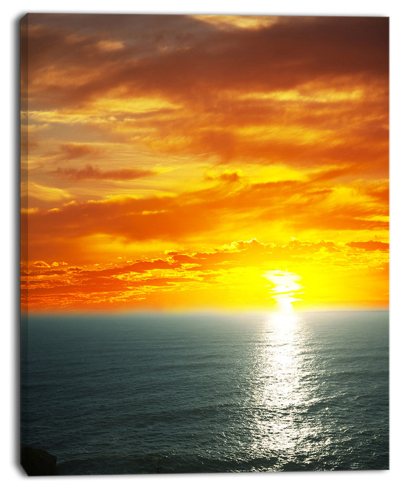 Fantastic Sunset over Sea Waters, Large Seashore Canvas Print, 12"x20"