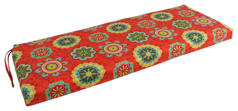 54"X19" Patterned Outdoor Polyester Bench Cushion, Farrington Terrace Grenadine