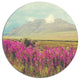 Purple Flowers And Distant Mountains, Floral Round Wall Art, 36"