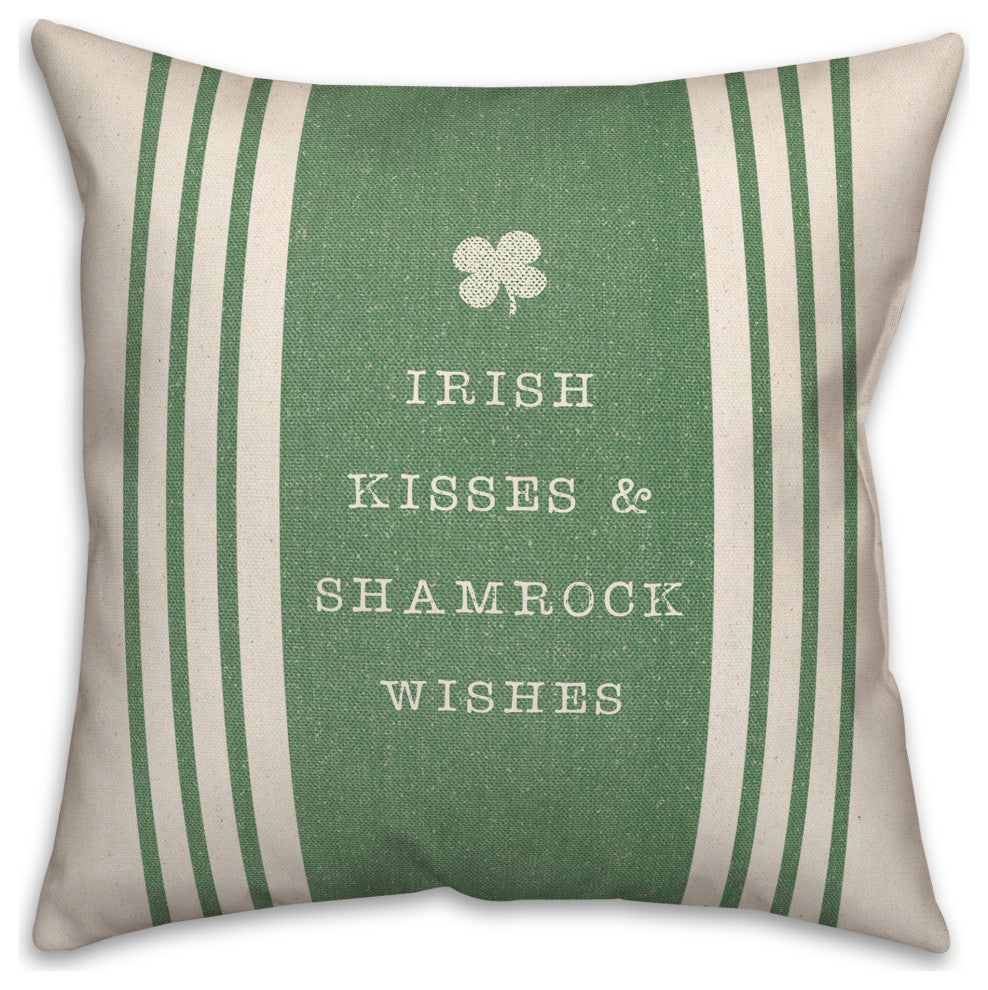 Irish Kisses and Shamrock Wishes 18x18 Spun Poly Pillow