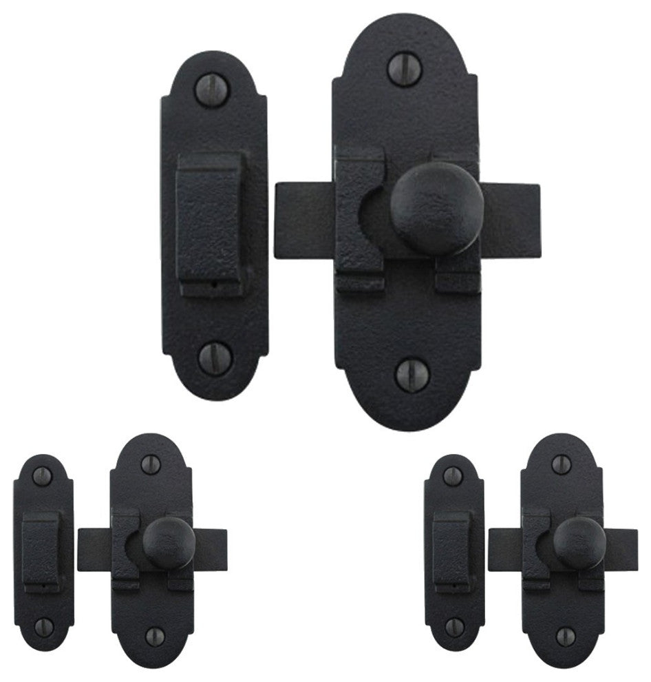 Slide Style Cabinet Latch Black Iron 3 1/4 Inch x 1 1/4 Inch Pack of 3