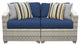 TK Classics Fairmont 2 Piece Wicker Patio Loveseat with Navy Cushions