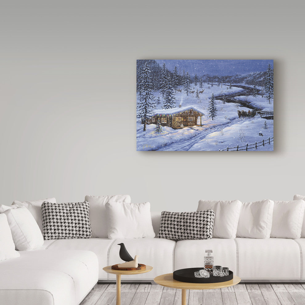 Jeff Tift 'Winter Cabin' Canvas Art, 19"x12"