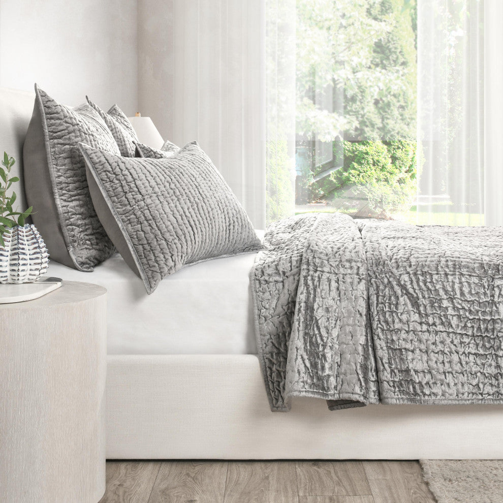 Dimitry Velvet Quilt by Kosas Home, Gray, Queen