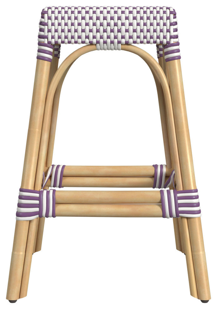 Robias Rectangular Rattan 24.5" Counter Stool, White and Purple
