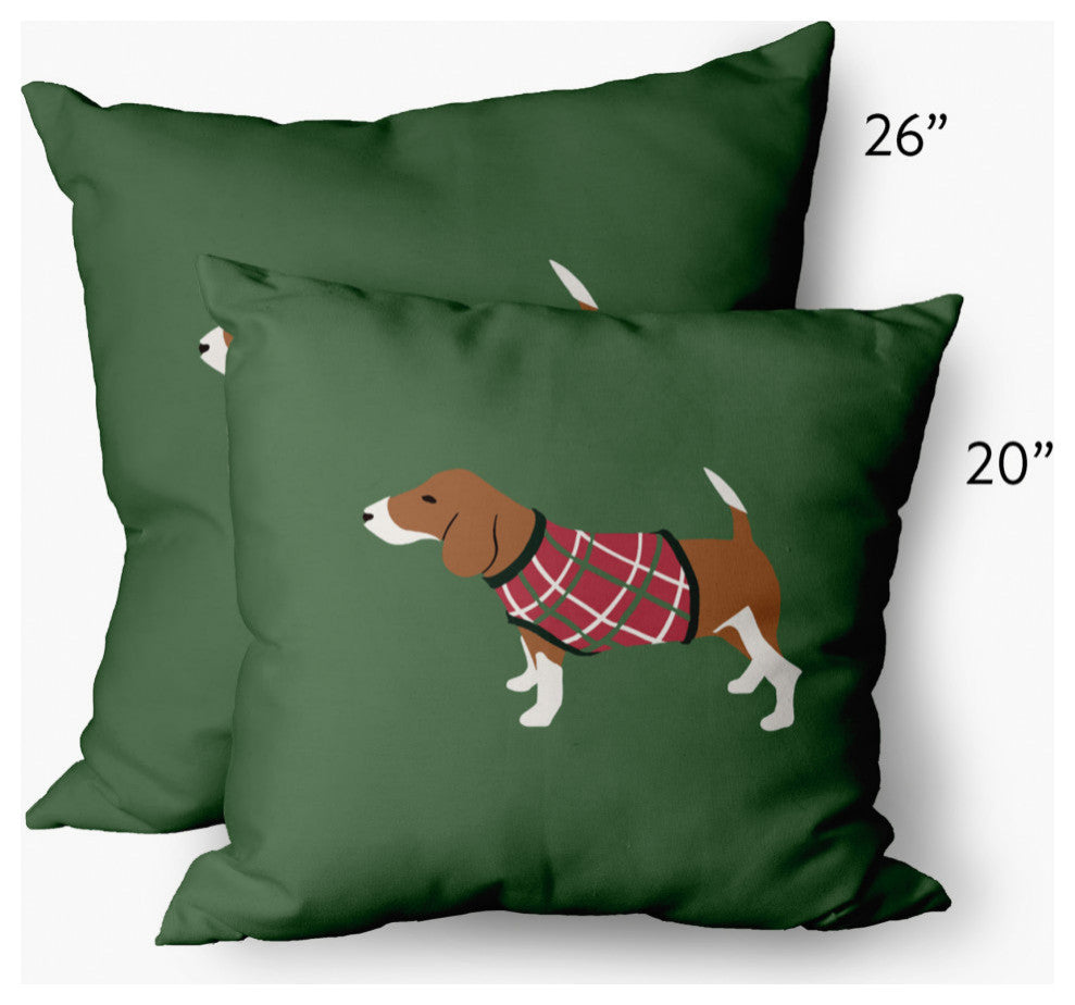 Warmest Wishes Doggie Decorative Throw Pillow, Green, 14"x20"