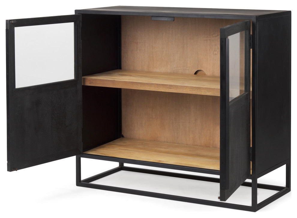 Sloan Dark Wood WithBlack Metal Frame Accent Cabinet