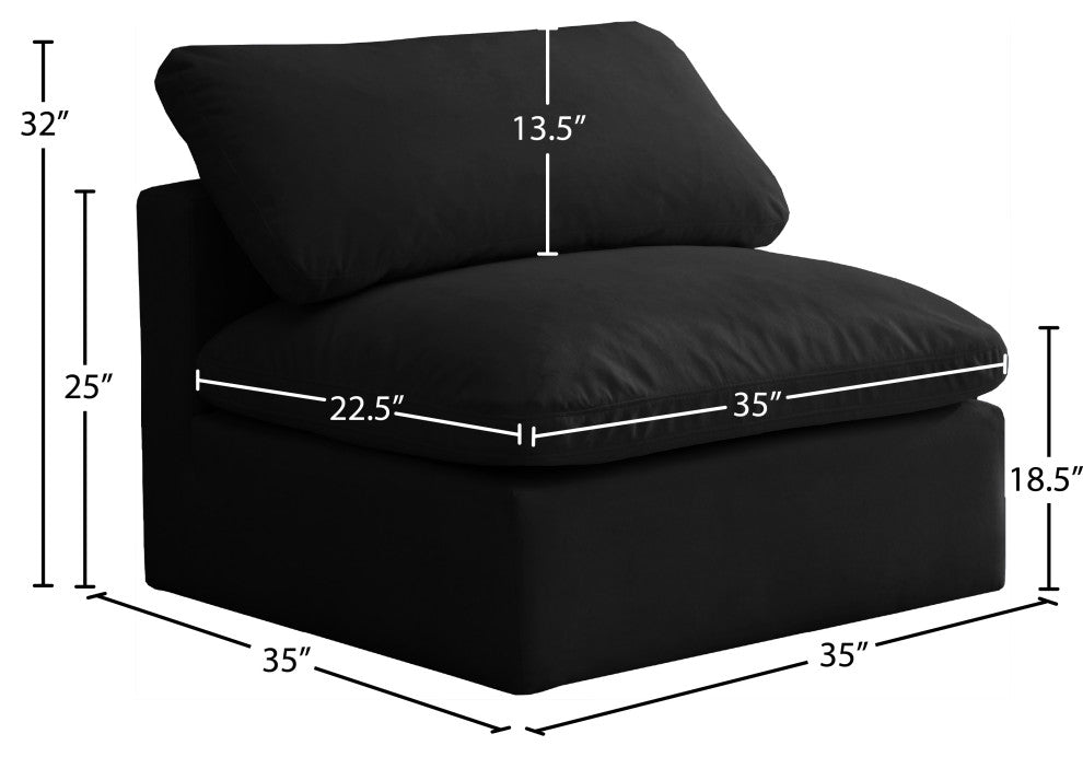 Plush Velvet / Down Standard Comfort Modular Chair, Black, Armless Chair