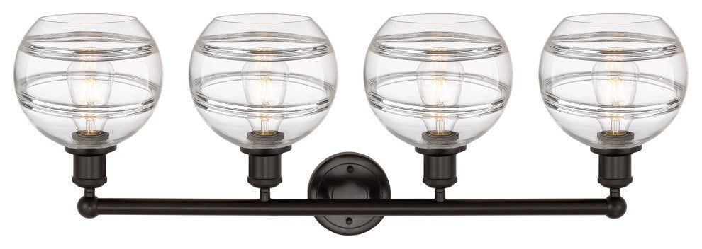 Edison-Rochester 4-Light 35" Bath Vanity Light, Oil Rubbed Bronze, Clear