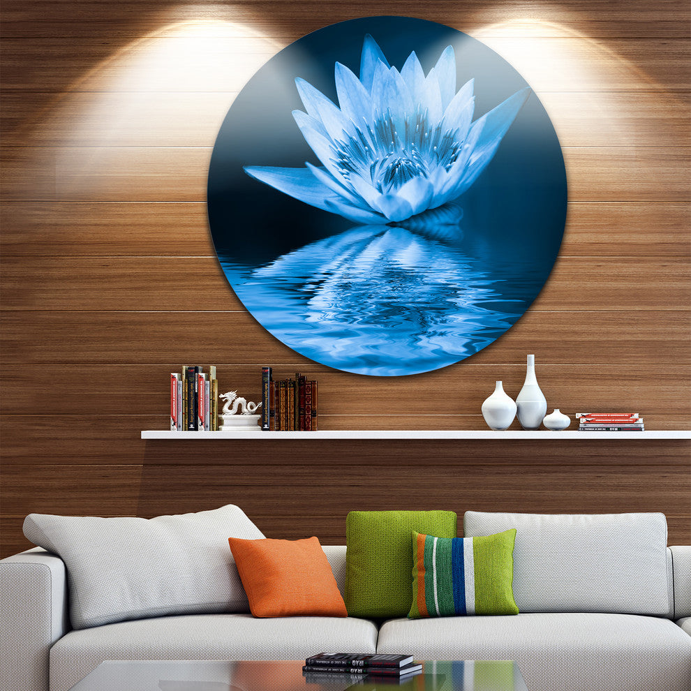 Blue Water Lily, Floral Digital Art Round Wall Art, 11"