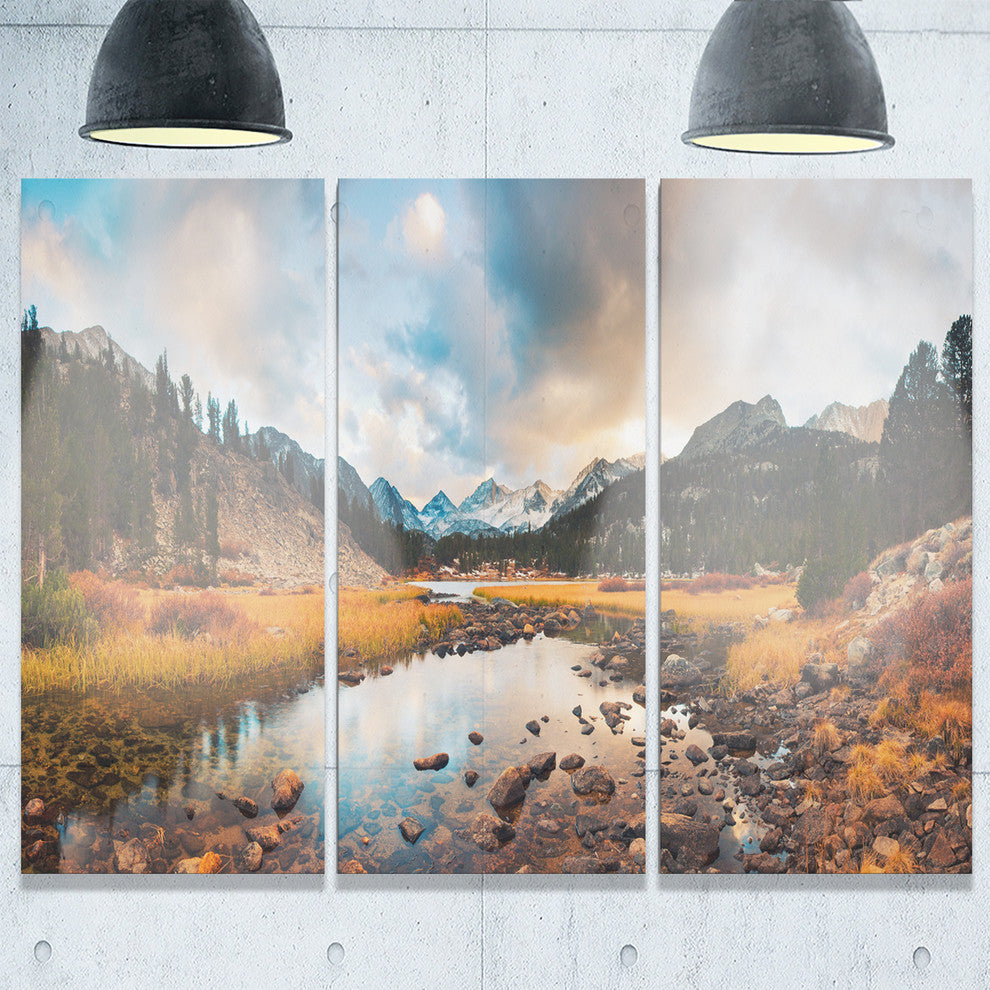 "Rocky Lake Sunset Panorama" Metal Wall Art, 3 Panels, 36"x28"