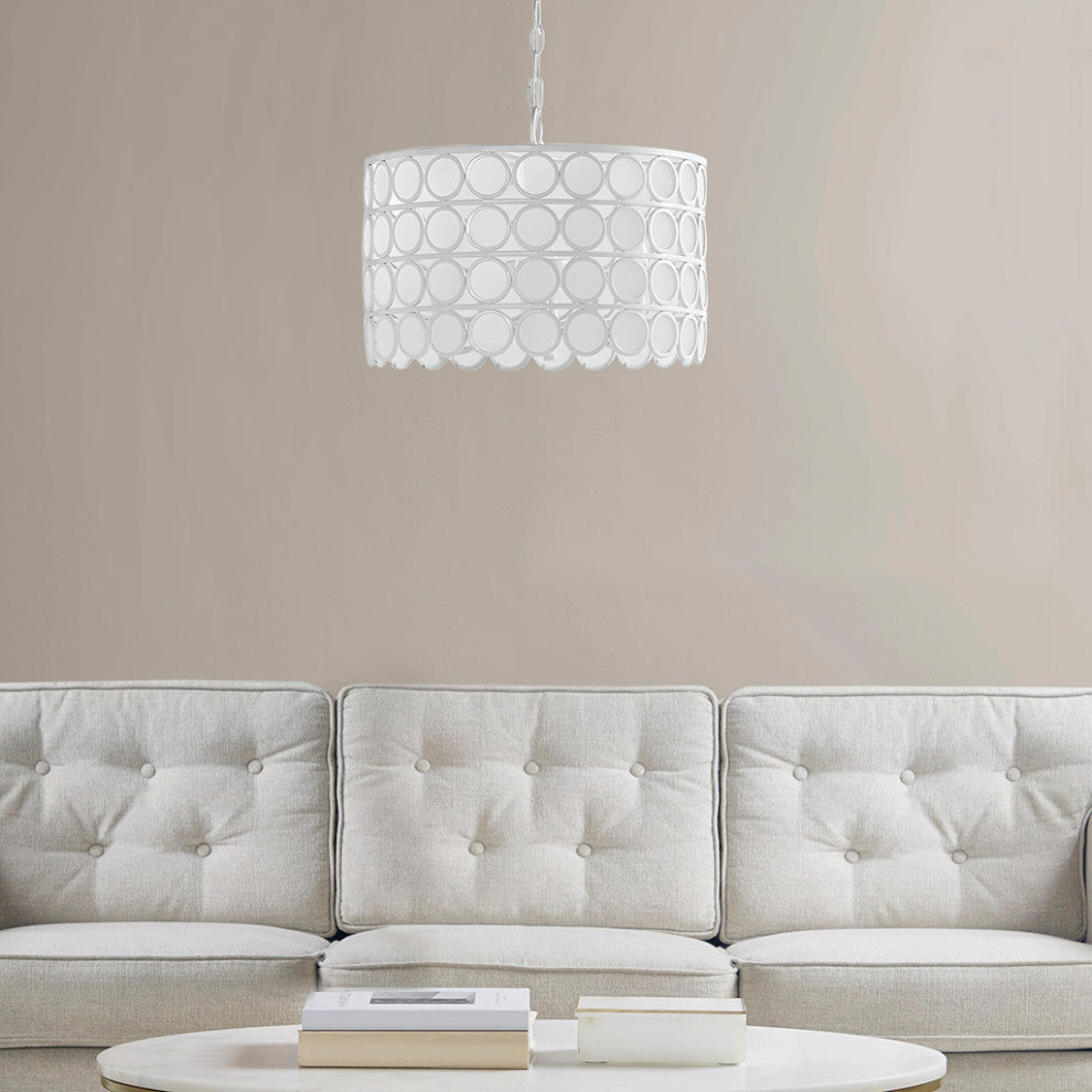 Hampton Hill Abbot 4-Light Glass Drum Shaped Chandelier, White