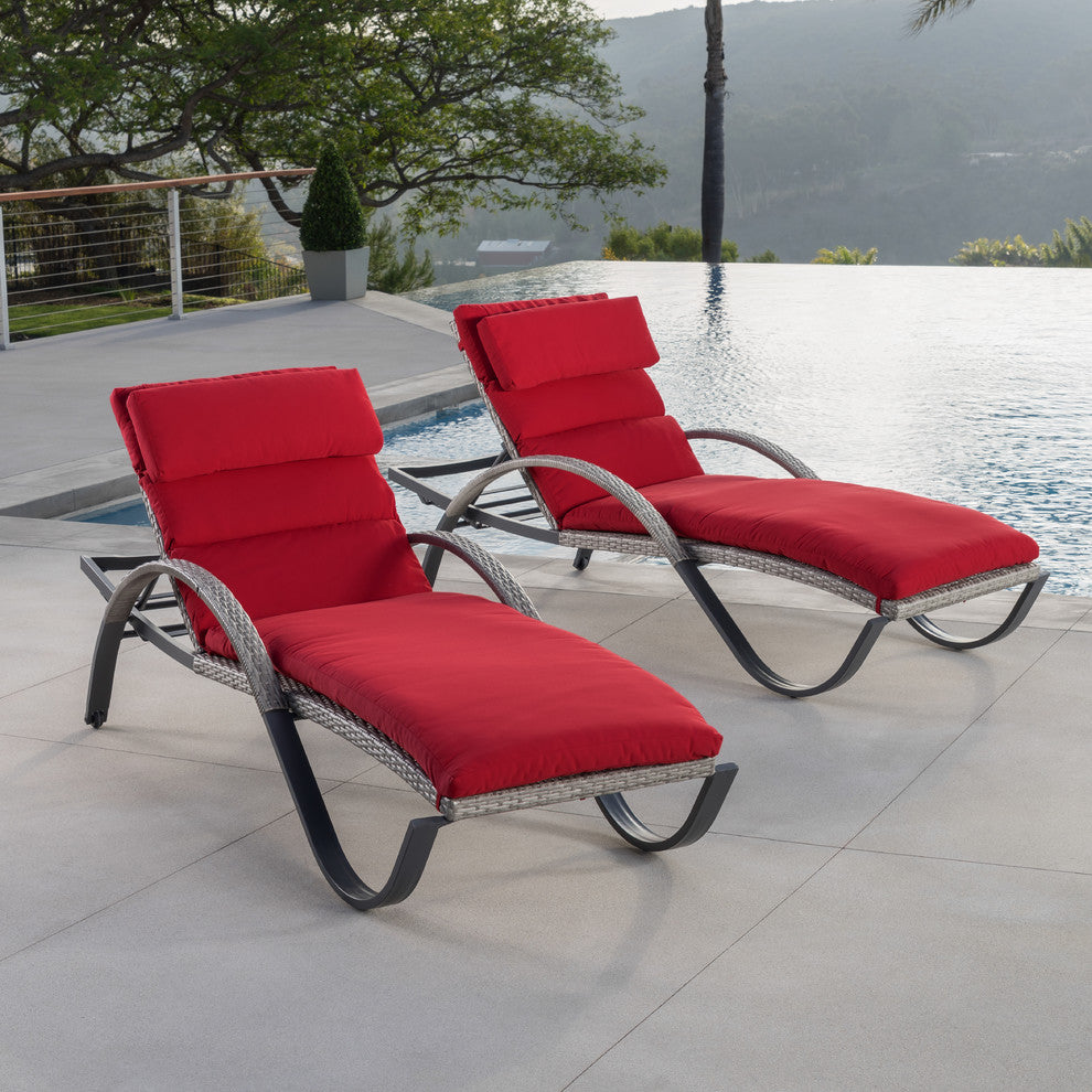 Cannes 2 Piece Aluminum Outdoor Patio Chaise Lounge Chairs, Sunset Red