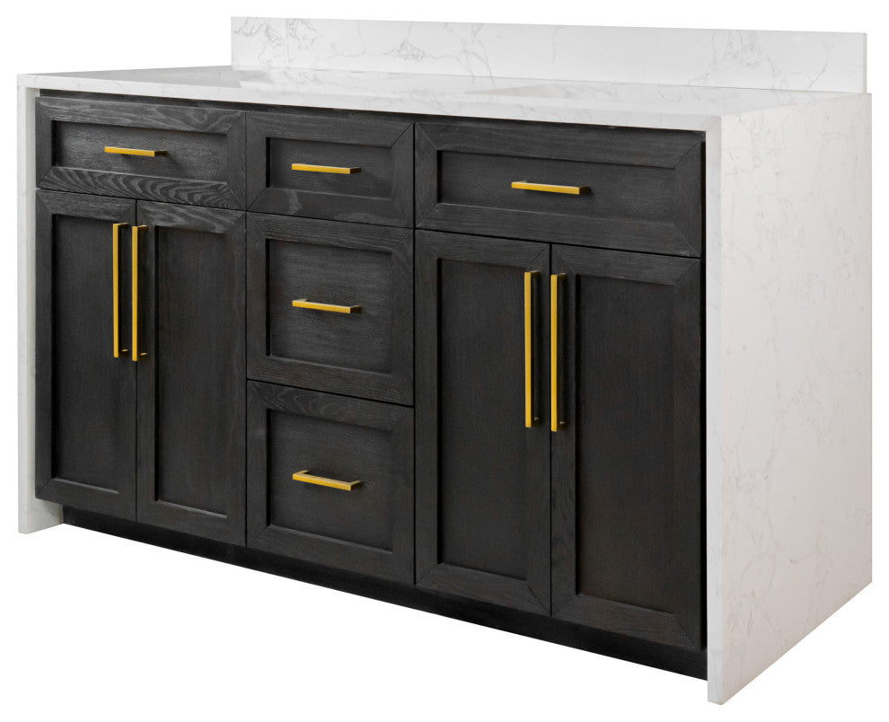Palisade 60" Bathroom Vanity, Dark Oak, Engineered Marble, Double