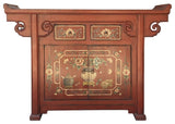 Chinese Distressed Brick Red Flower Altar Console Side Table Cabinet Hcs6177