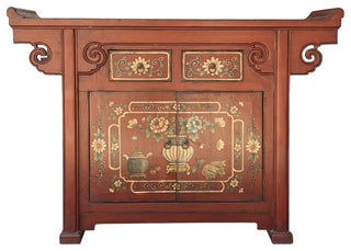 Chinese Distressed Brick Red Flower Altar Console Side Table Cabinet Hcs6177