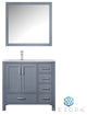 Jacques 36" Vanity, Wht Carrara Marble Top w/ 34" Mirror, Dark Grey, Left