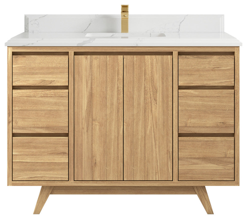 Madison Teak 48 Single Sink Bath Vanity in Light Natural 1.5" Calacatta Laza