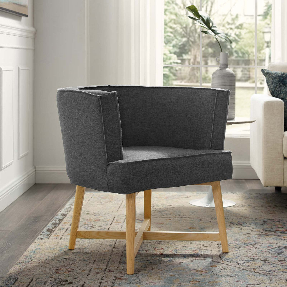 Accent Chair, Fabric, Wood, Gray, Modern, Living Lounge Hotel Hospitality