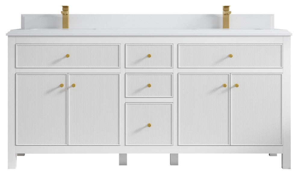 Sonoma 72 Double Sink Reeded Bath Vanity in White 1.5" White Quartz