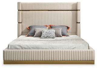 Modrest- Sterling Modern Beige Bonded Leather & Gold Bed, Eastern King