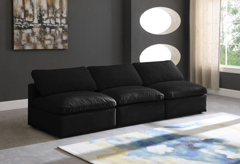 Plush Velvet / Down Standard Comfort Modular Sofa, Black, 3-Piece: 3 Armless Chair
