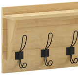 Daly Wall Mounted Solid Pine Wood Storage Rack With Upper Shelf and 5 Hooks, Bamboo