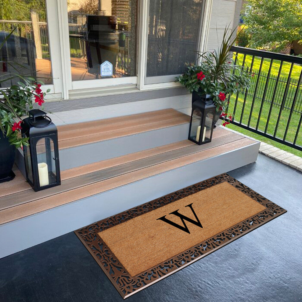 A1HC Rubber & Coir Paisley Large Outdoor Durable Monogrammed Doormat, 30" X 60",