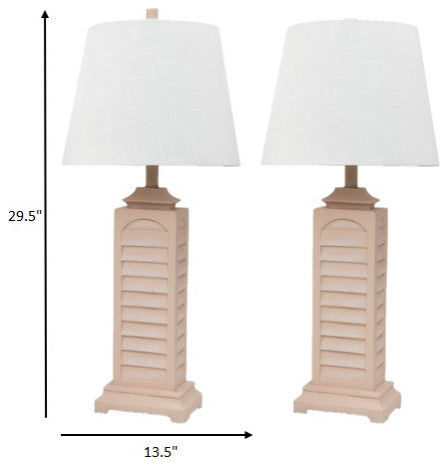 Set of 2 Cream Beige Coastal Shutter Styled Table Lamps