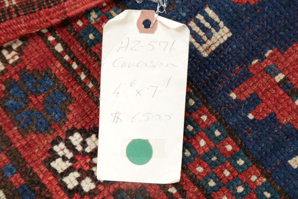 Consigned, Hand-Knotted Antique Oriental Traditional Russian Area Rug, Blue, 4x7