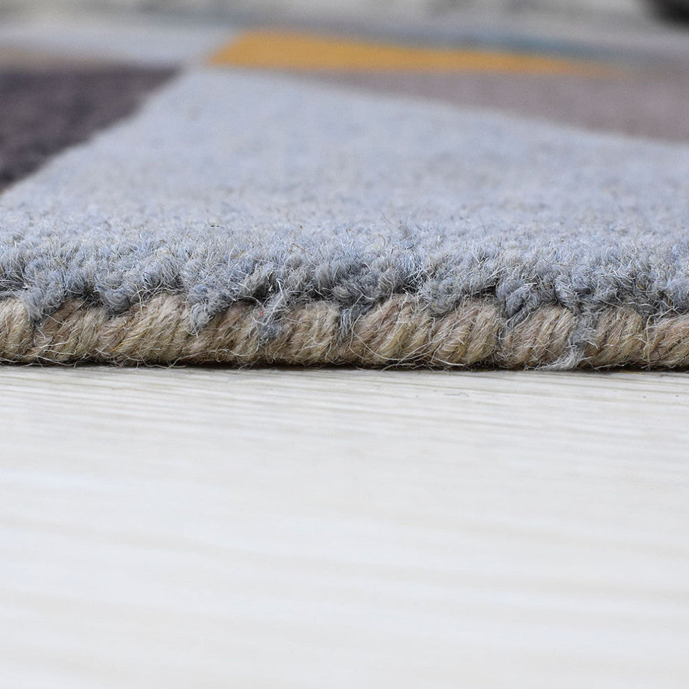 HAND TUFTED WOOL ECO-FRIENDLY AREA RUGS, Multicolor Color, Geometric Design