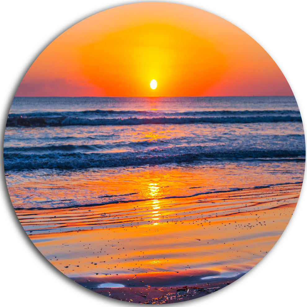 Sandy Sea Beach In Early Morning, Seashore Disc Metal Wall Art, 11"