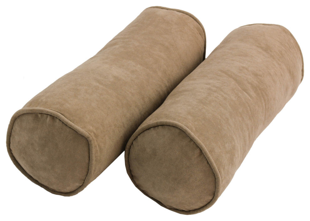 20"X8" Double-Corded Solid Microsuede Bolster Pillows, Set of 2, Java