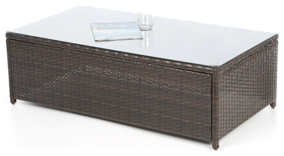 Palm Harbor Outdoor Wicker Glass Top Table, Gray Wicker