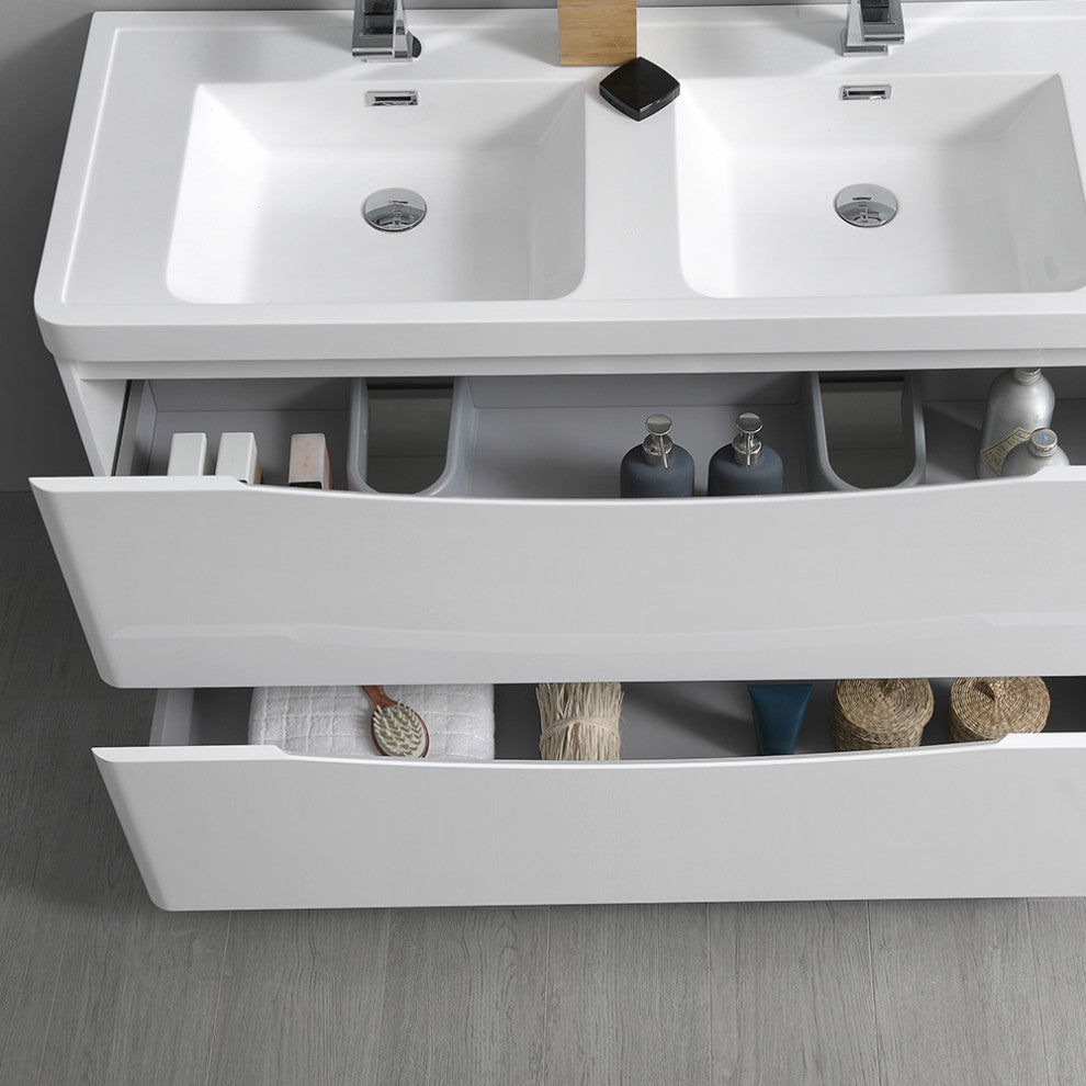 Fresca Tuscany 48" Gloss White Double Sink Vanity With Medicine Cabinet