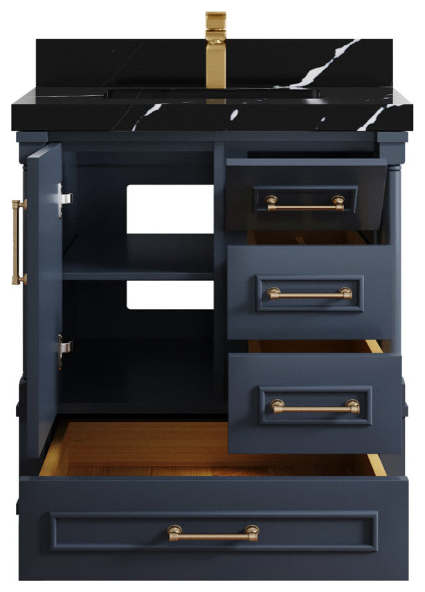 Aberdeen 30 Single Sink Bath Vanity in Hale Navy Blue  2" Calacatta Black