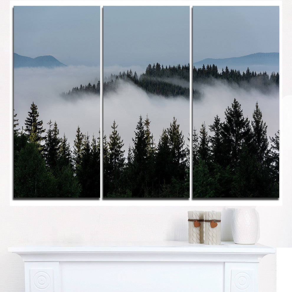 "Dark Trees and Fog Over Mountains" Metal Wall Art, 3 Panels, 36"x28"