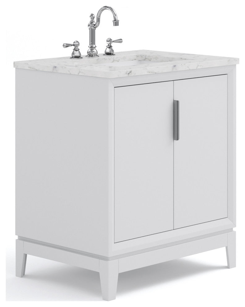 Elizabeth 30" Single Sink Carrara White Marble Vanity, Pure White