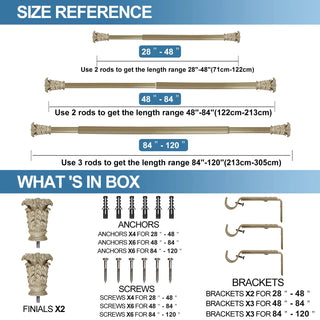 1" Diameter Chilton Curtain Rod, 84"-120", Cottage