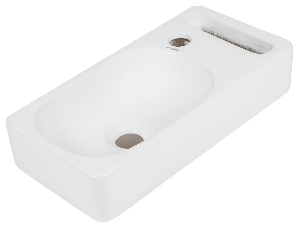 ELANTI EC1806 Porcelain Rectangular Wall-Mounted Sink, White