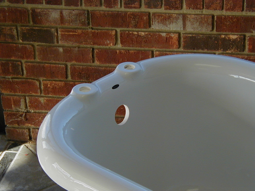 Ambassador White Slipper Clawfoot Tub With Chrome Feet, Drilled Rim Faucets