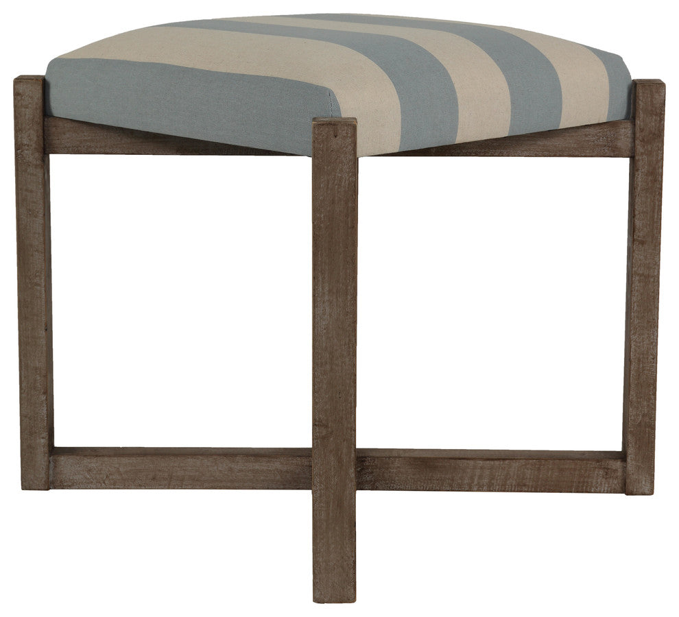 Cortesi Home Monboy Square Ottoman 20" Height, Blue and White Striped